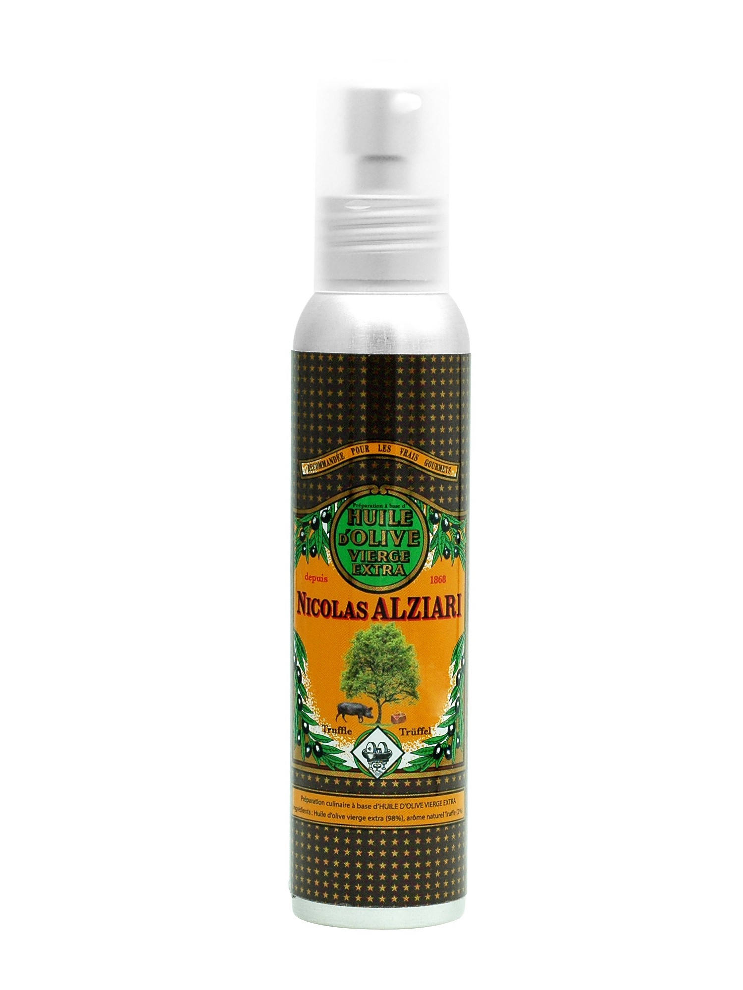 PRÉPARATION CULINAIRE Diamant Noir 100 ML (HUILE D'OLIVE VIERGE EXTRA (98%) , AROME NATUREL TRUFFE (2%)) (flacon pompe)