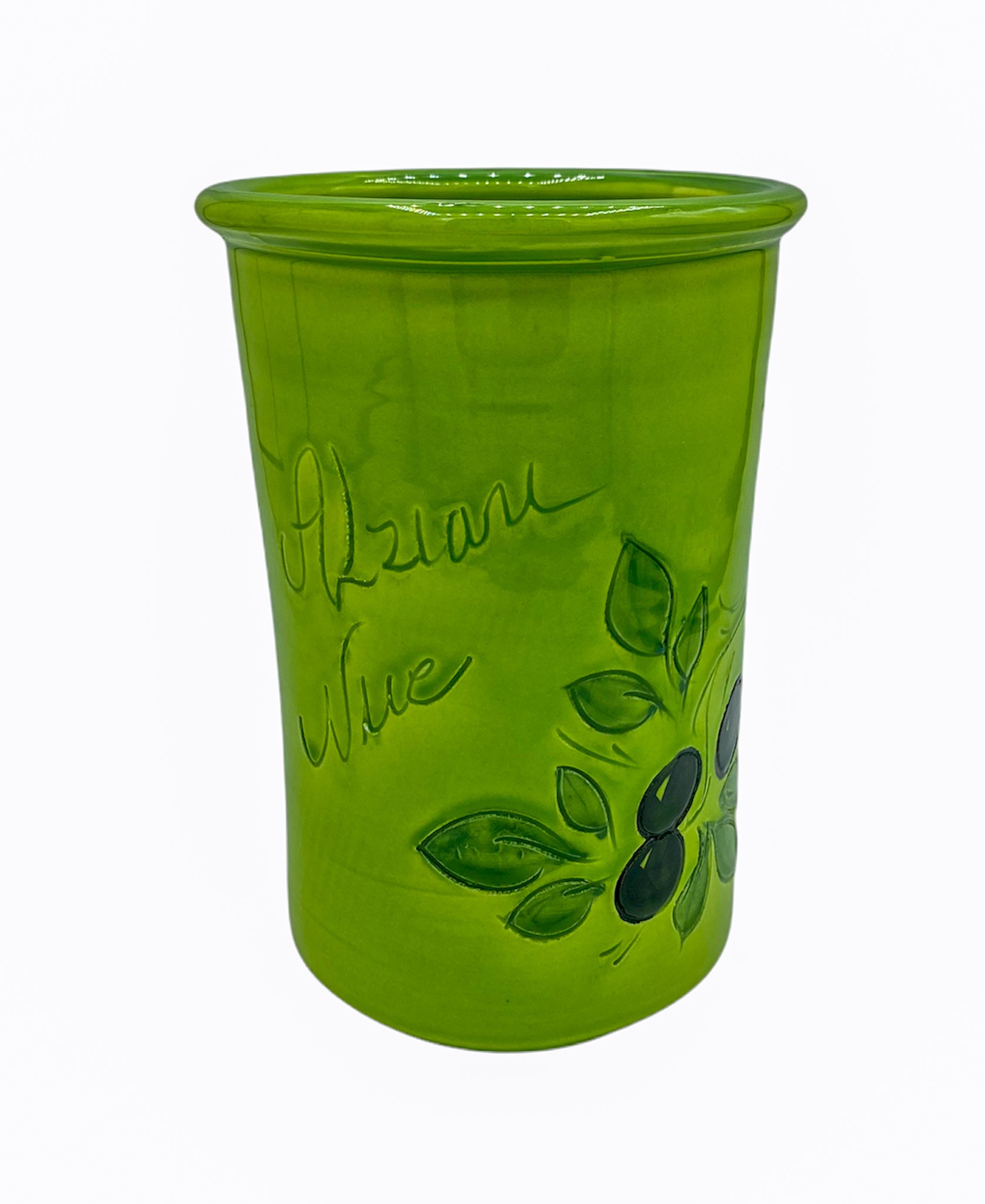 Pot à couverts vert 17 cm (poterie de vallauris)