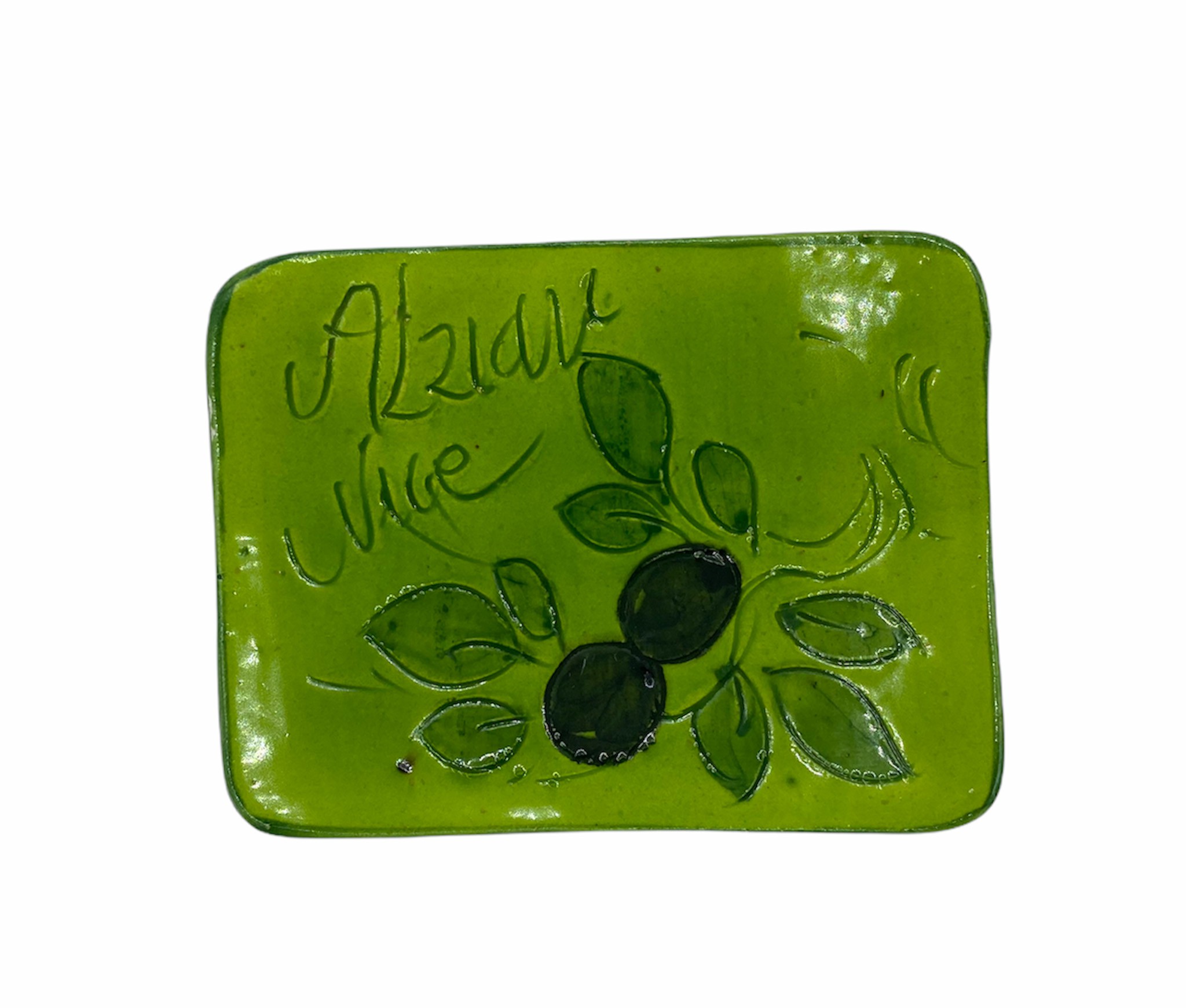 Petite coupelle pose savon vert (poterie de Vallauris)