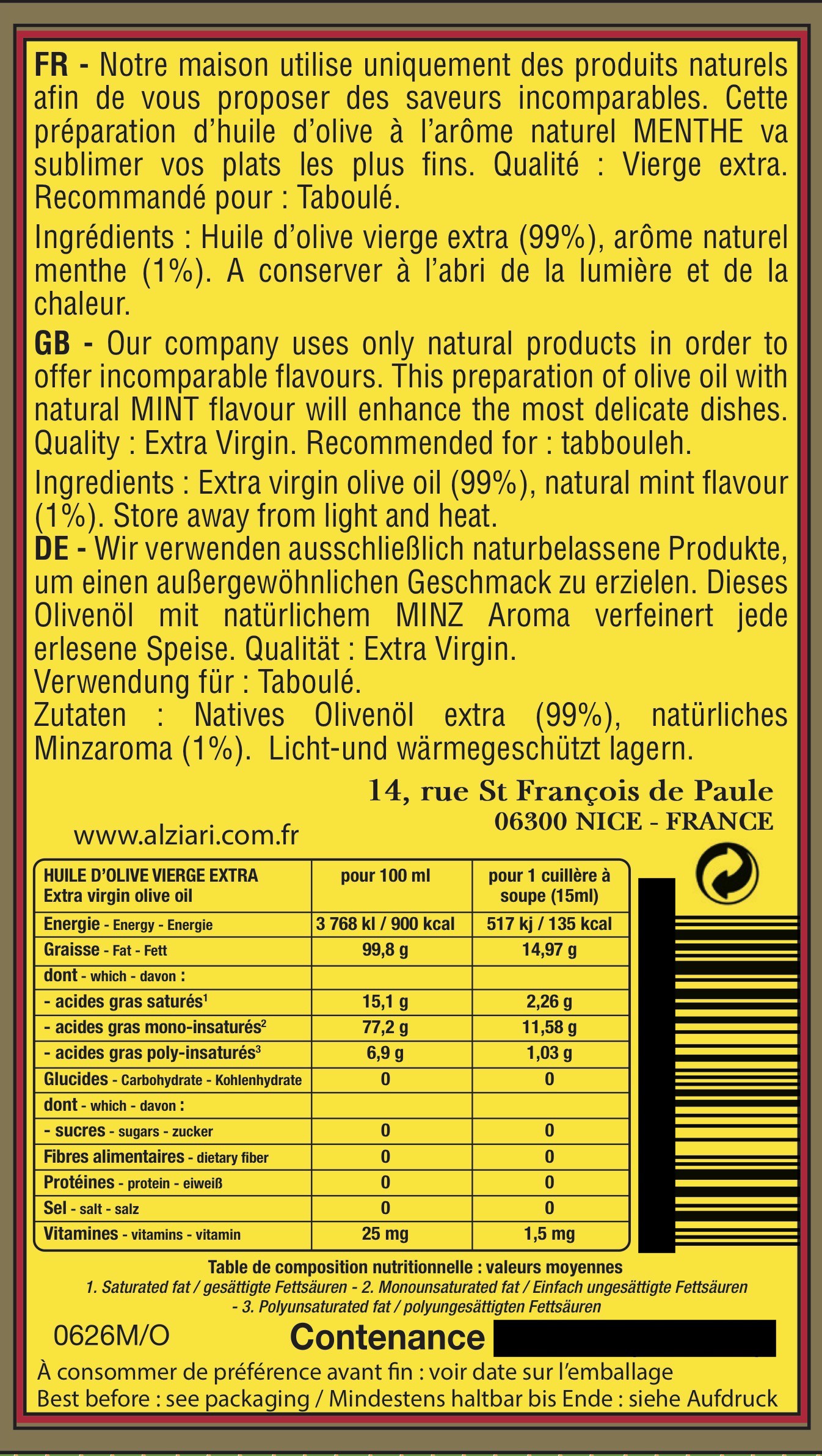 Acheter Huile D Olive A La Menthe