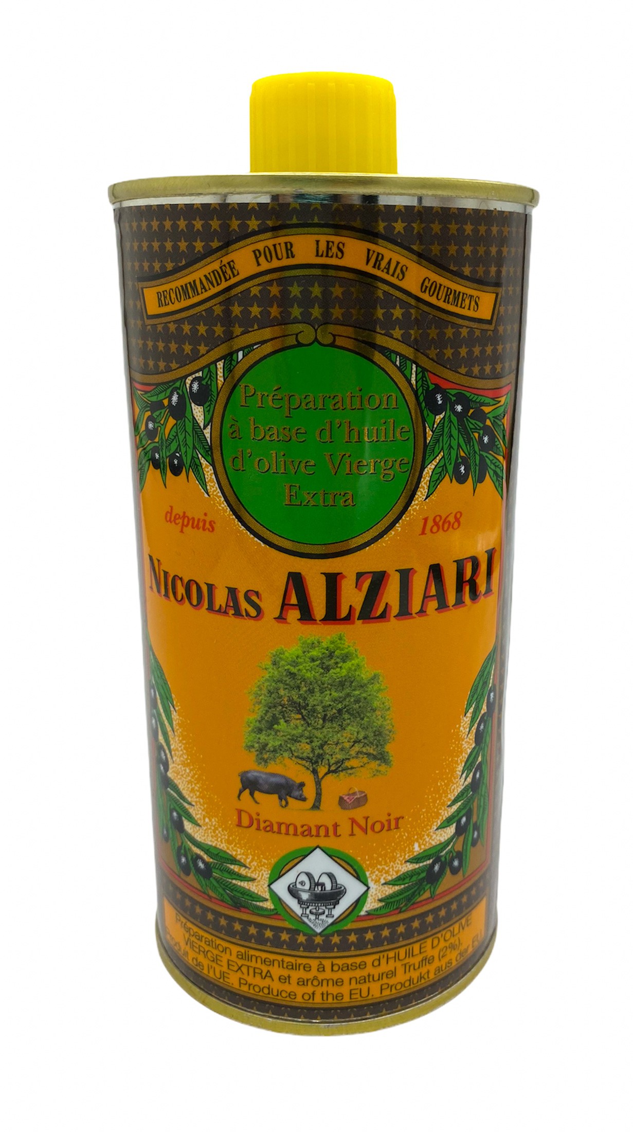 PRÉPARATION CULINAIRE Diamant Noir  500 ML (HUILE D'OLIVE VIERGE EXTRA (98%) , AROME NATUREL TRUFFE (2%))