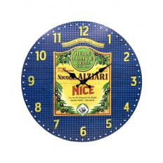 Horloge vintage huile d’olive Nicolas Alziari Nice (diam : 34 cm) 
